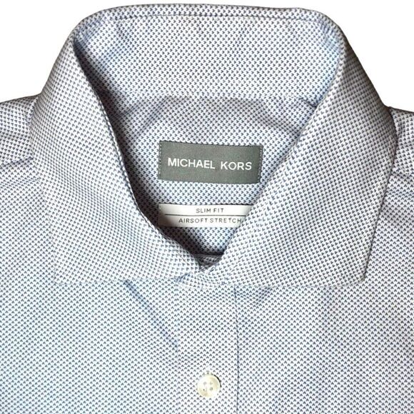 Michael Kors Airsoft Stretch Non Iron Dress Shirt in White/Blue Men’s M Slim Fit - Picture 1 of 6
